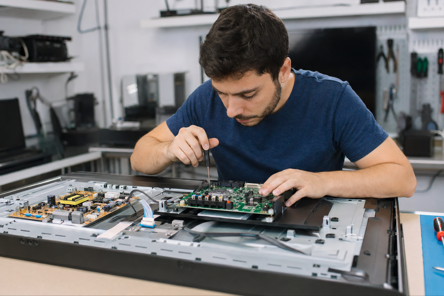 Technicus repareert een televisie