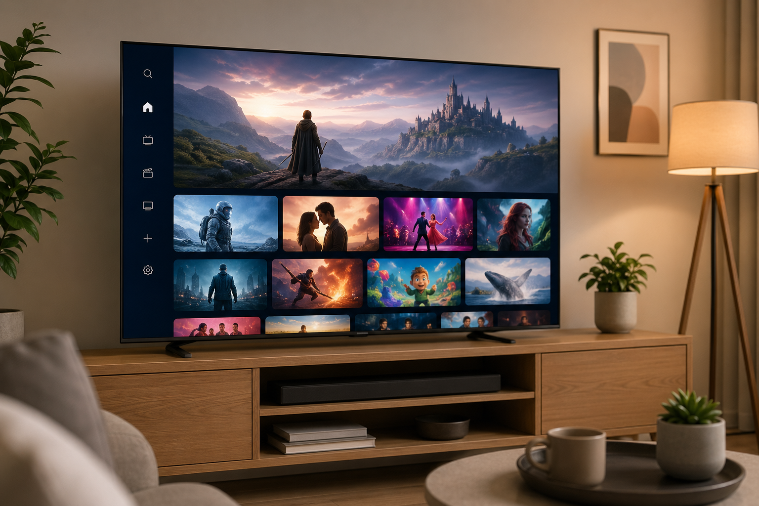 Smart TV met streamingdiensten op het scherm