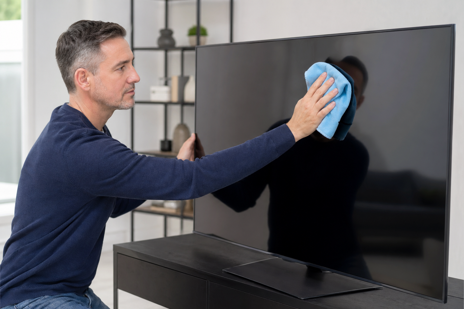 Goed onderhouden televisie in een verzorgde woonkamer